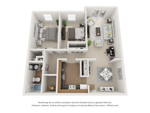 Floor plan for 2 beds, 1 bath, 945 sqft